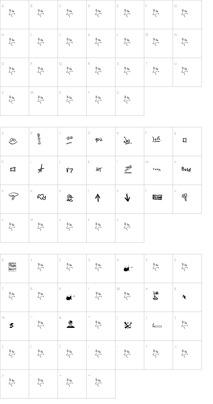 Character Map Ink From My Brain Font