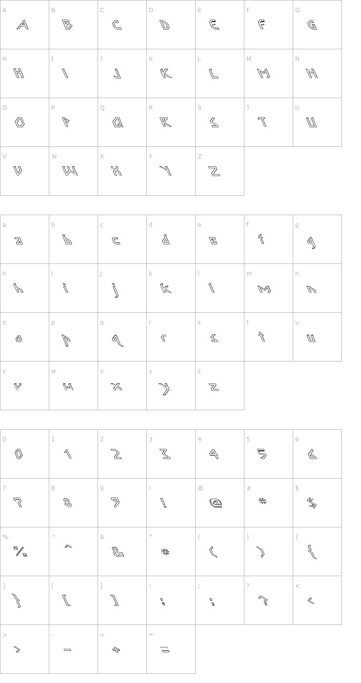 Character Map Inka Bod Large Hollow Leftie Font
