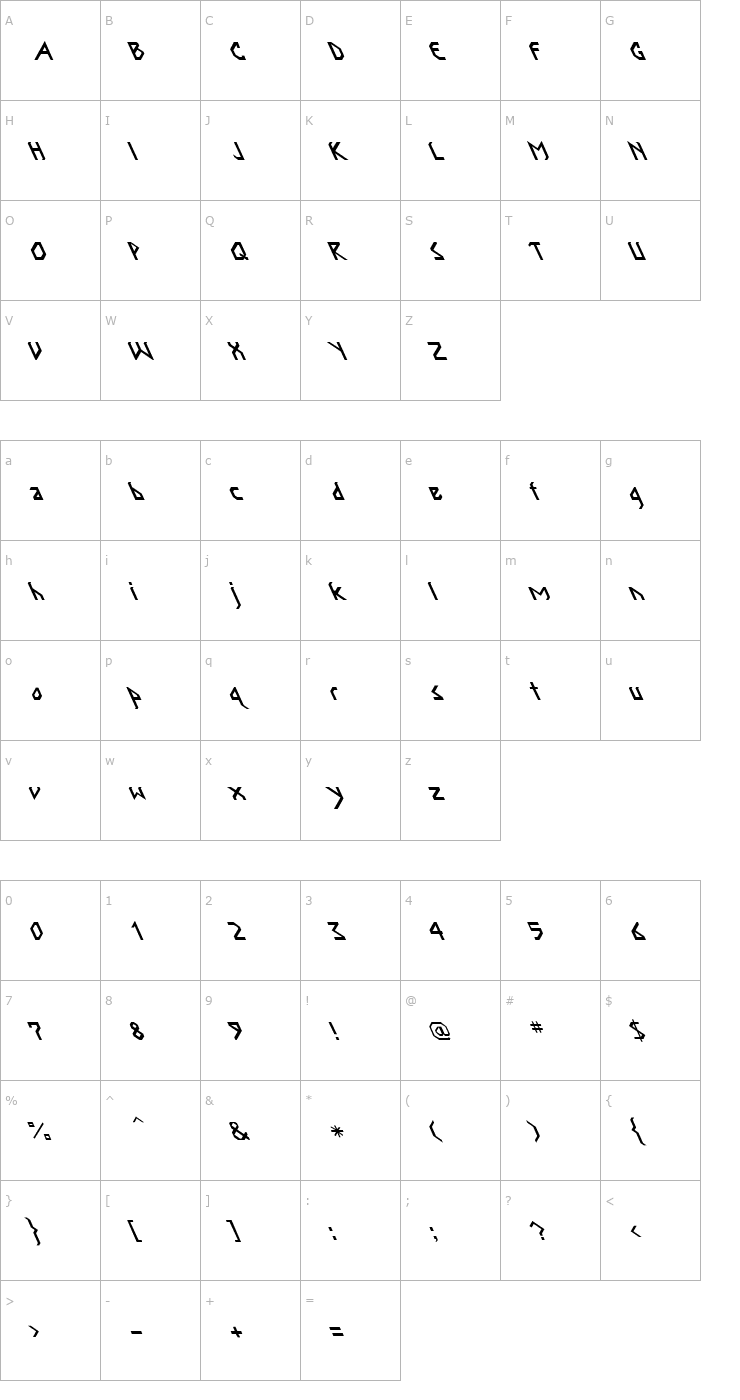 Character Map Inka Bod Spilled Lefty Font