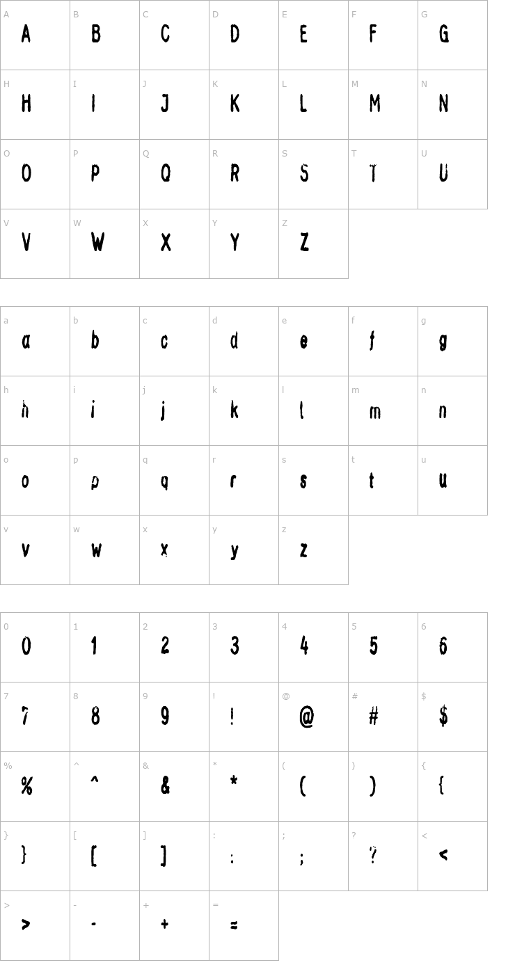 Character Map InkbleedCondensed Font