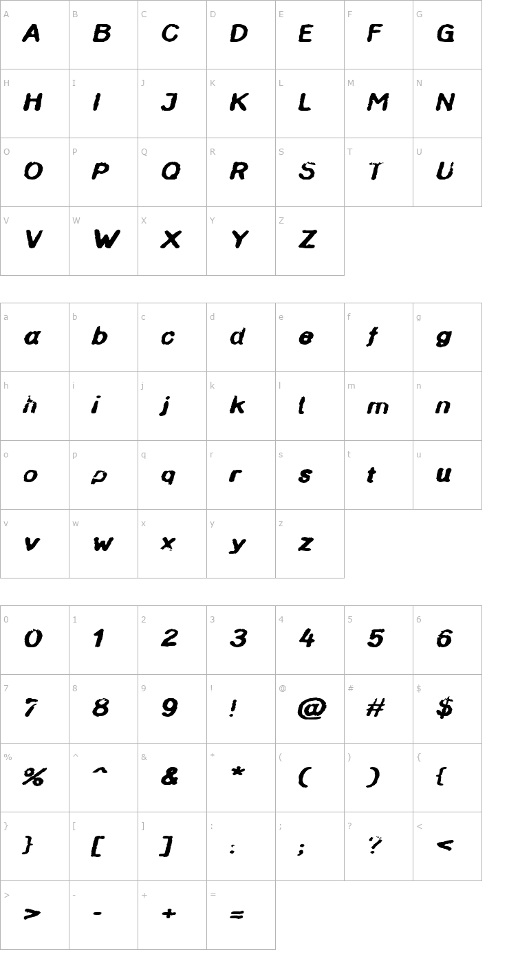 Character Map InkbleedExtended Oblique Font