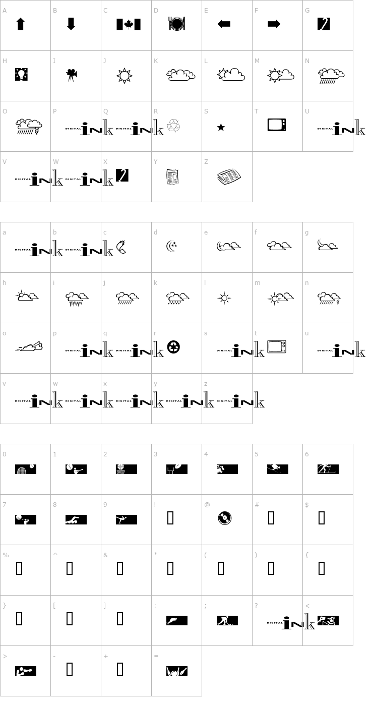 Character Map InkFontDingbats Font