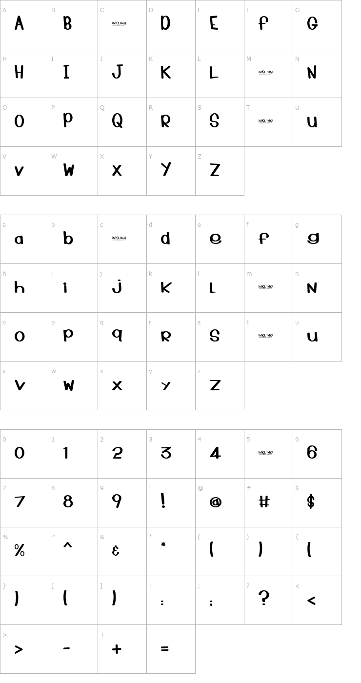 Character Map Inkling Font
