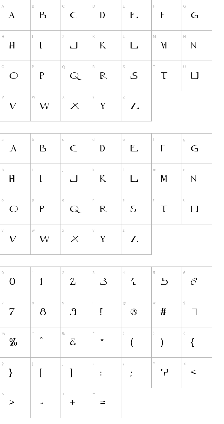 Character Map Innamoramento Regular Font