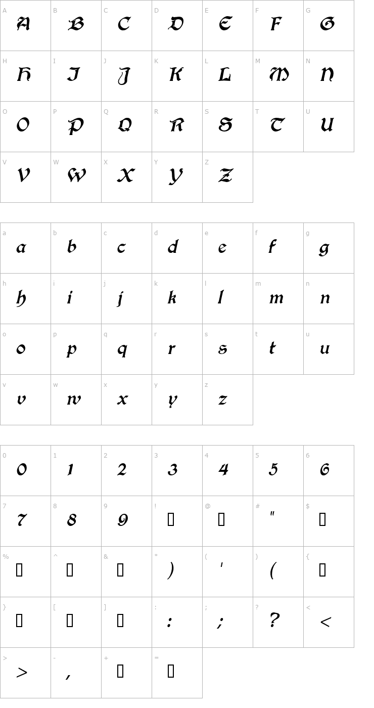 Character Map Innkeeper Italic Font