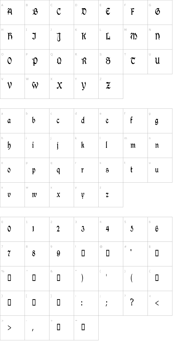 Character Map InnkeeperCondensed Font