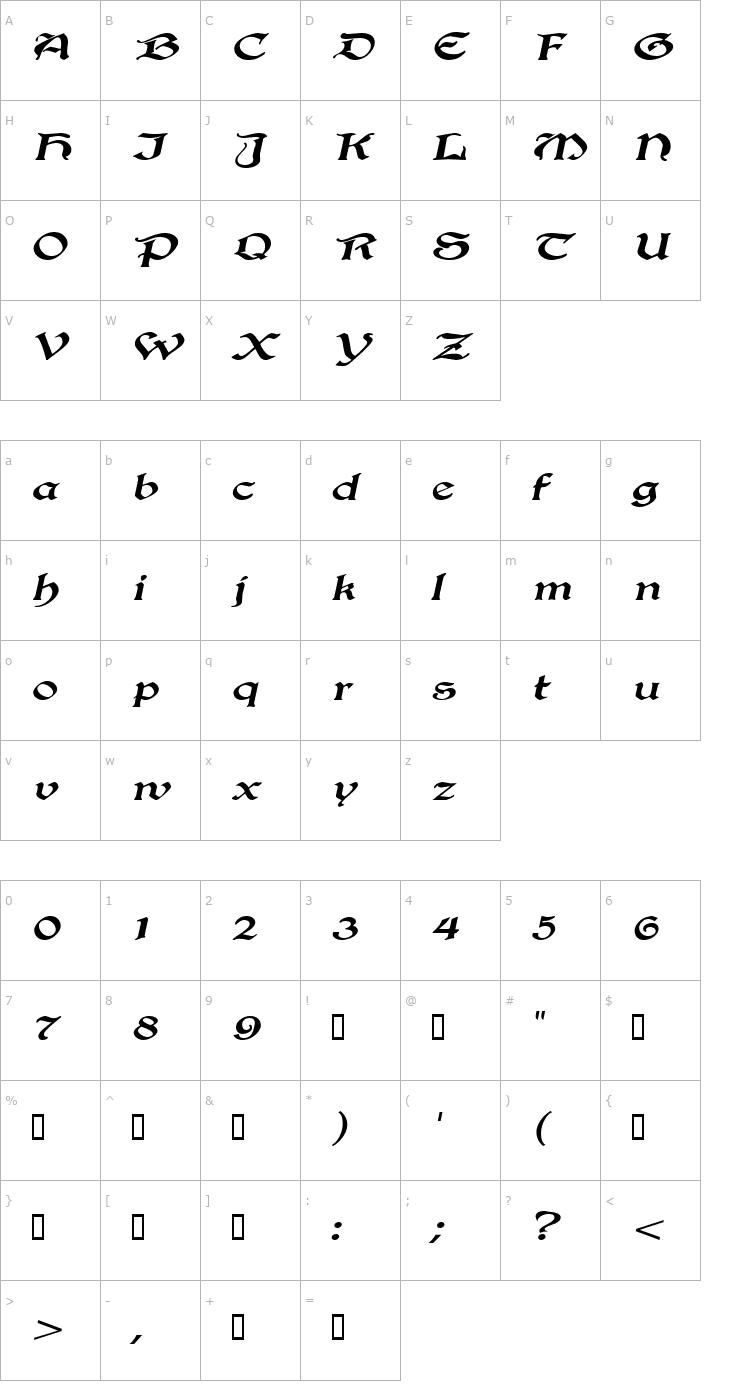 Character Map InnkeeperExtended Italic Font