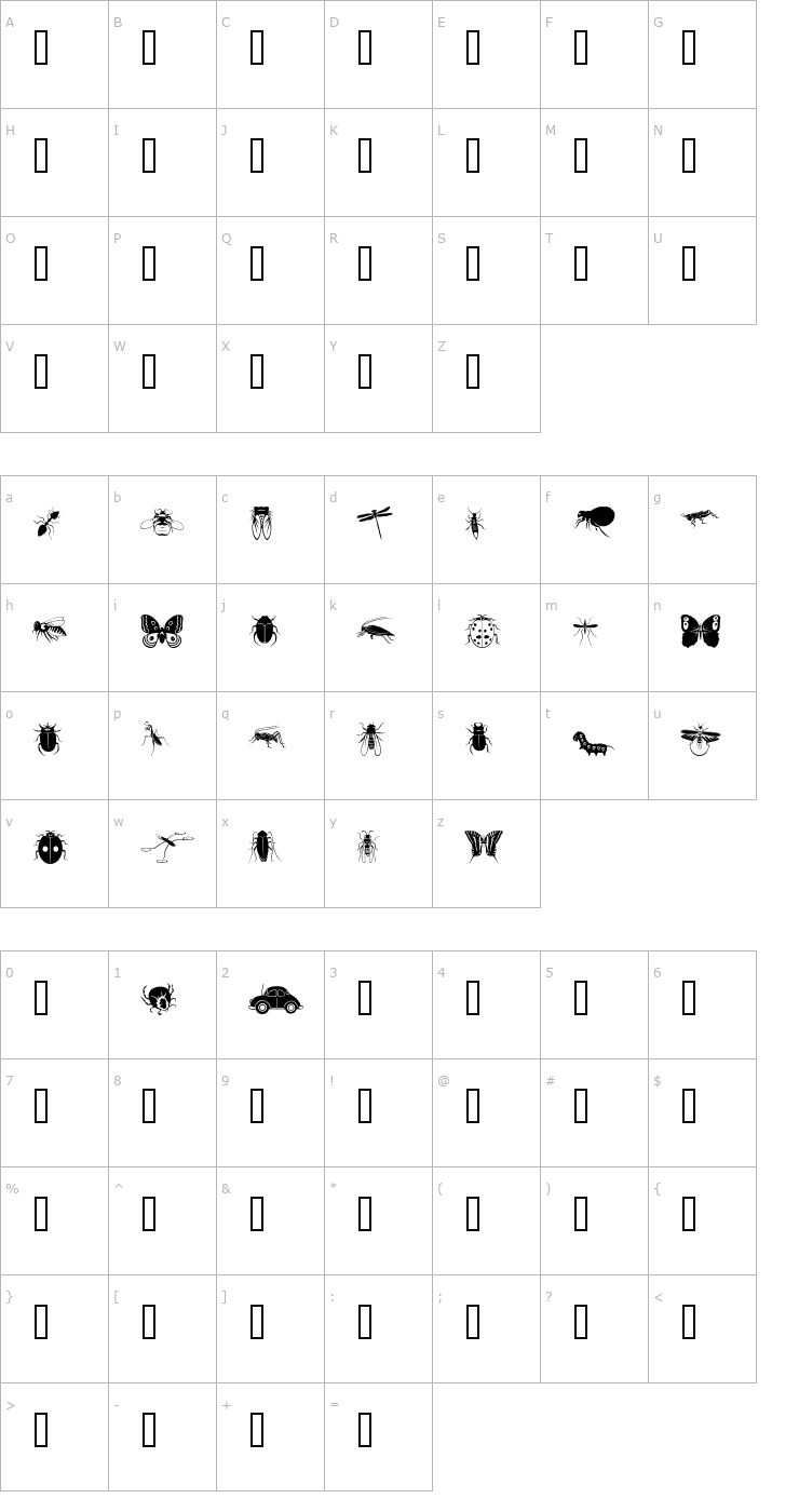 Character Map Insecta Font