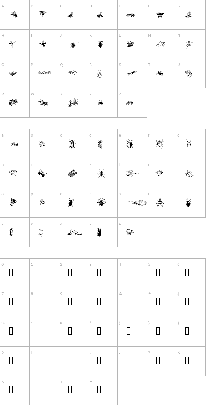 Character Map Insects Font