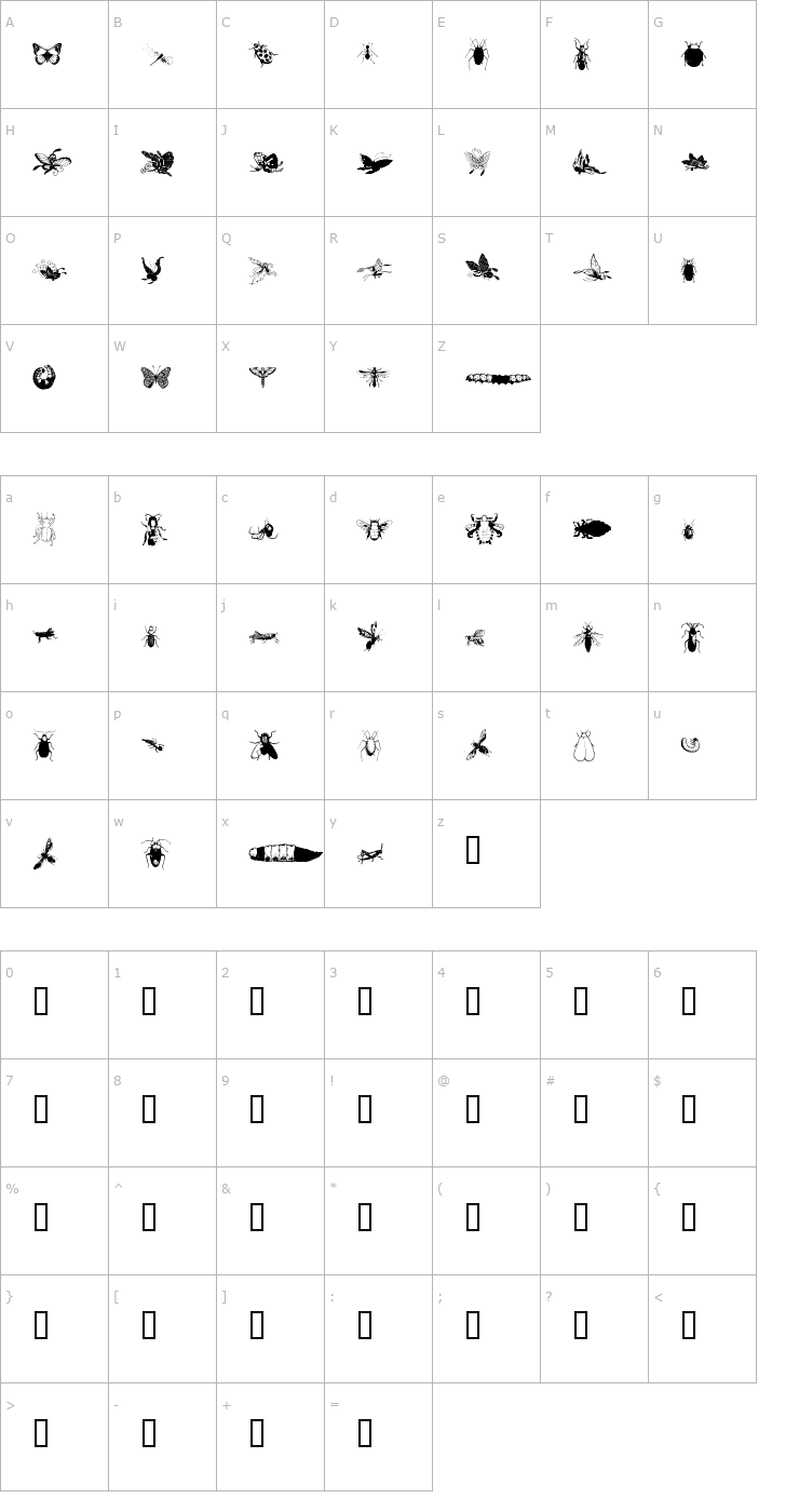 Character Map Insects1 Font