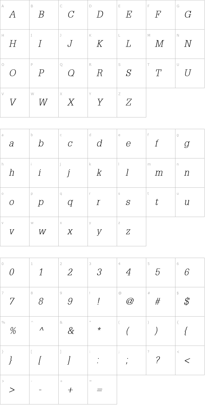 Character Map Installation Light SSi Light Italic Font