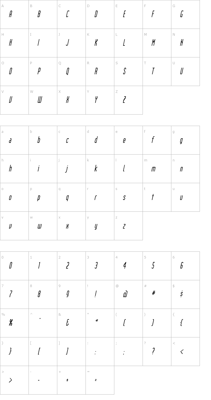 Character Map Institution Italic Font