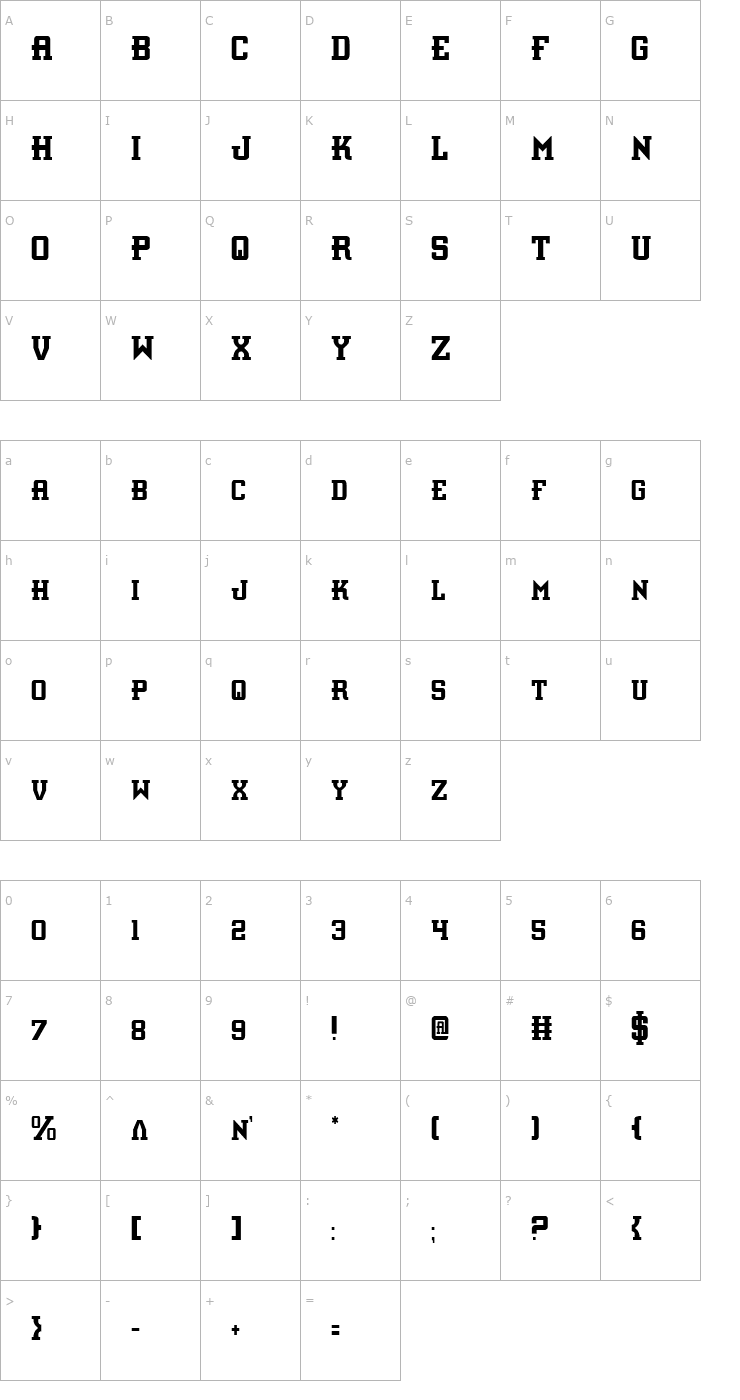 Character Map Interceptor Condensed Font