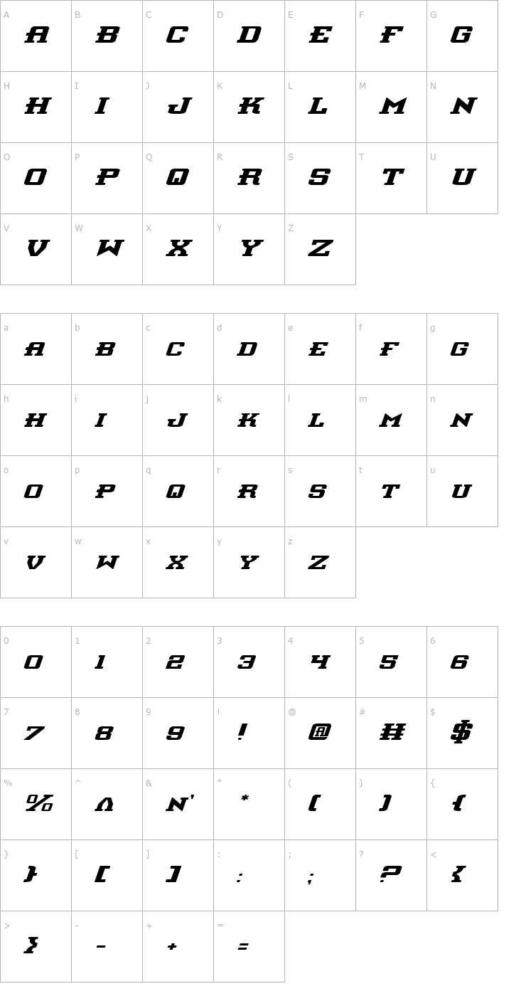 Character Map Interceptor Expanded Italic Font