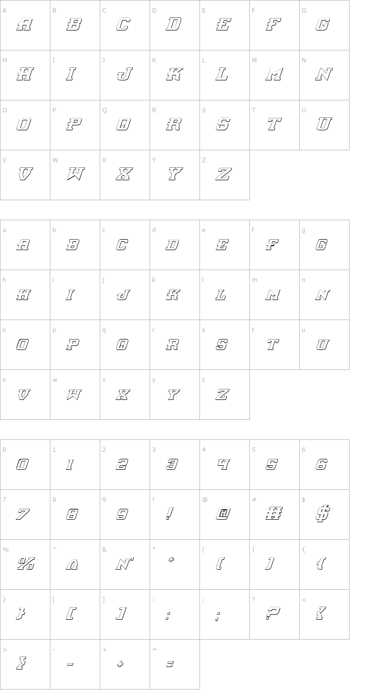 Character Map Interceptor Shadow Italic Font