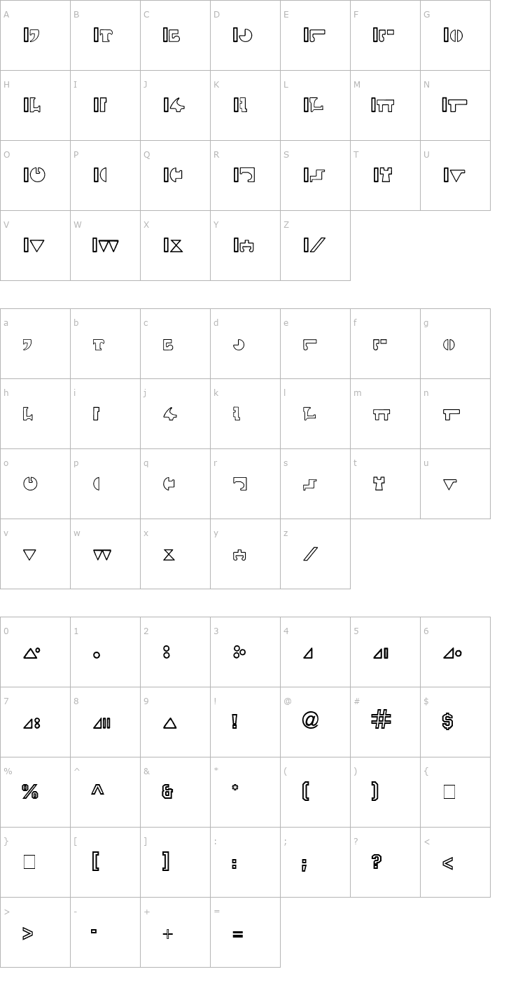 Character Map Interlac Hollow by BluePanther Font
