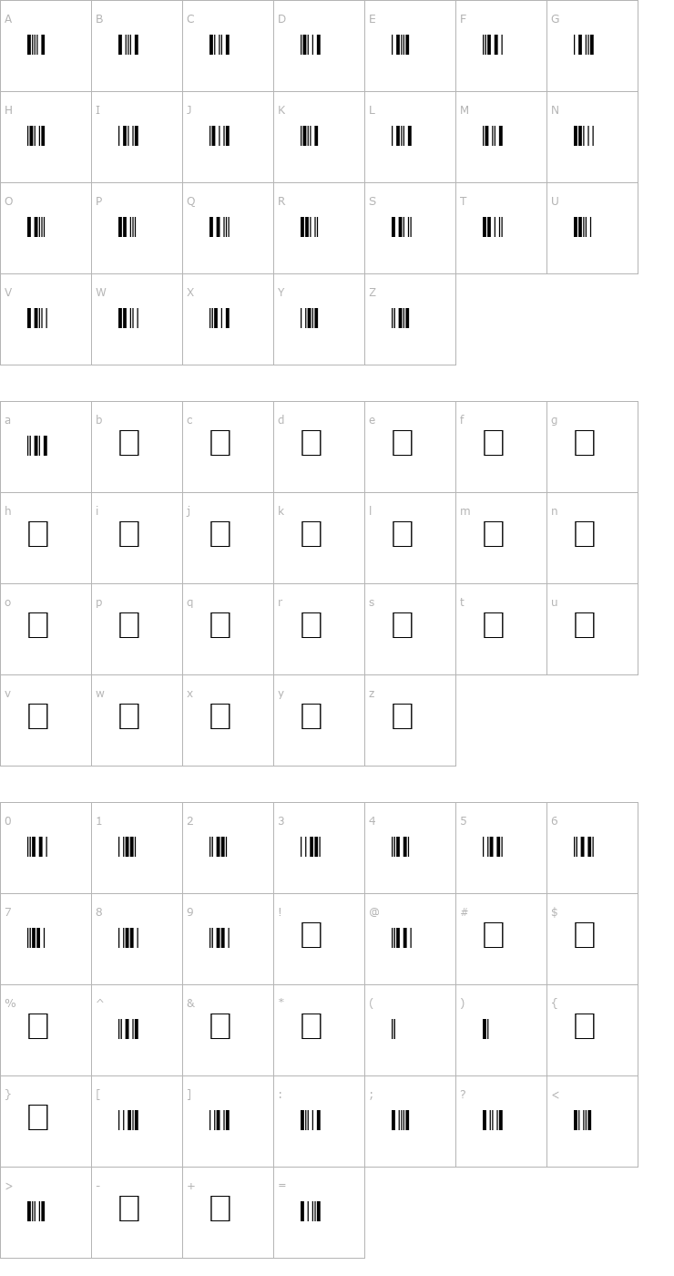 Character Map Interleaved 2of5 NT Font