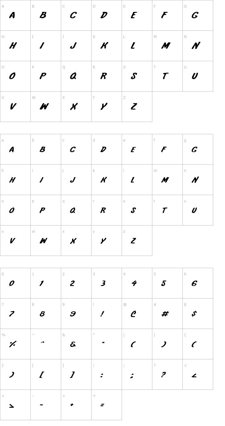Character Map International Super Hero Expanded Font
