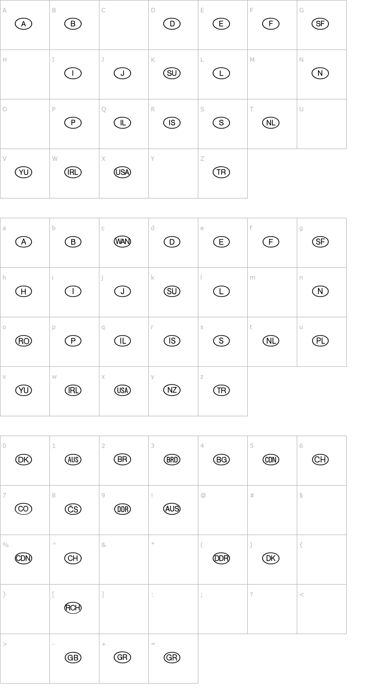 Character Map InternationalSymbolsP01 Font