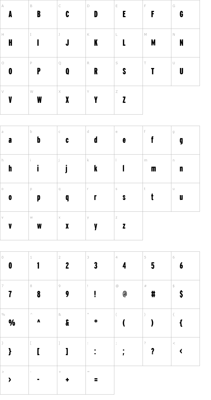 Character Map Interstate-BlackCompressed Font