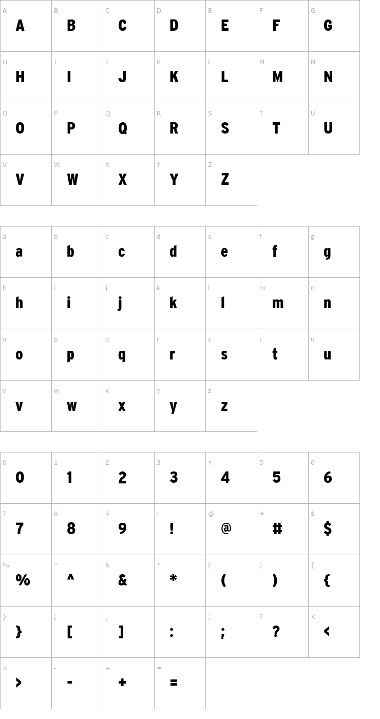 Character Map Interstate-BlackCondensed Font