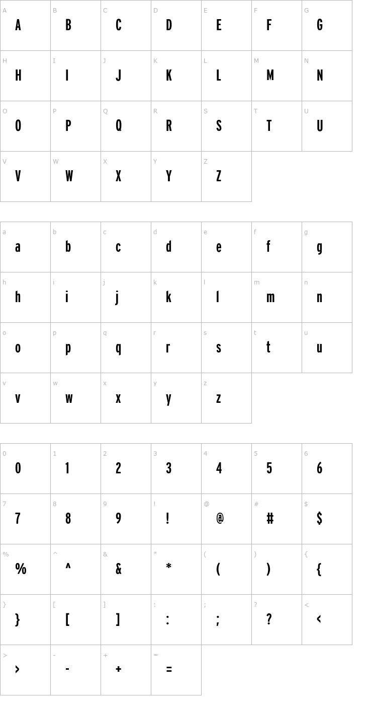 Character Map Interstate-BoldCompressed Font