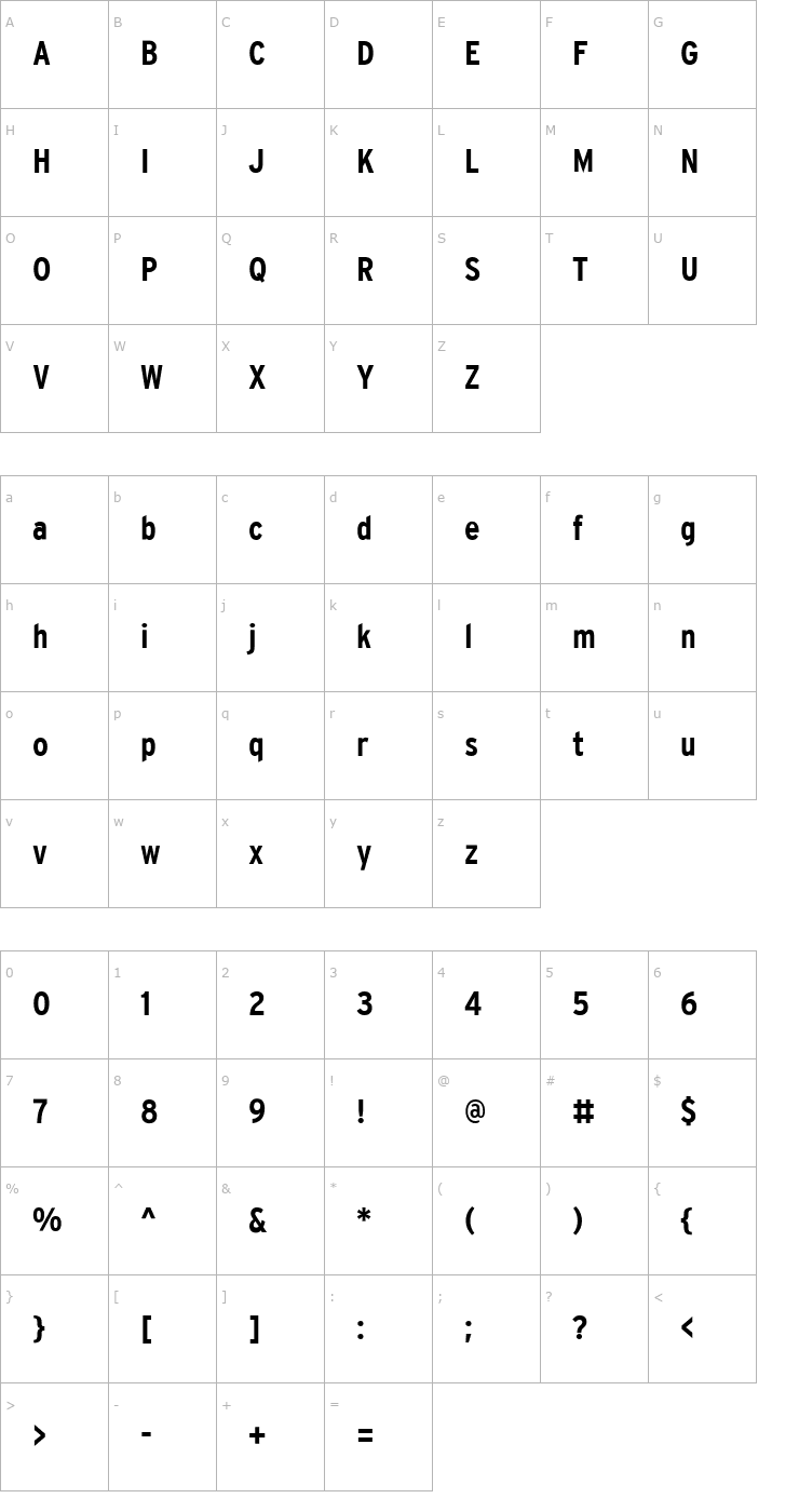 Character Map Interstate-BoldCondensed Font
