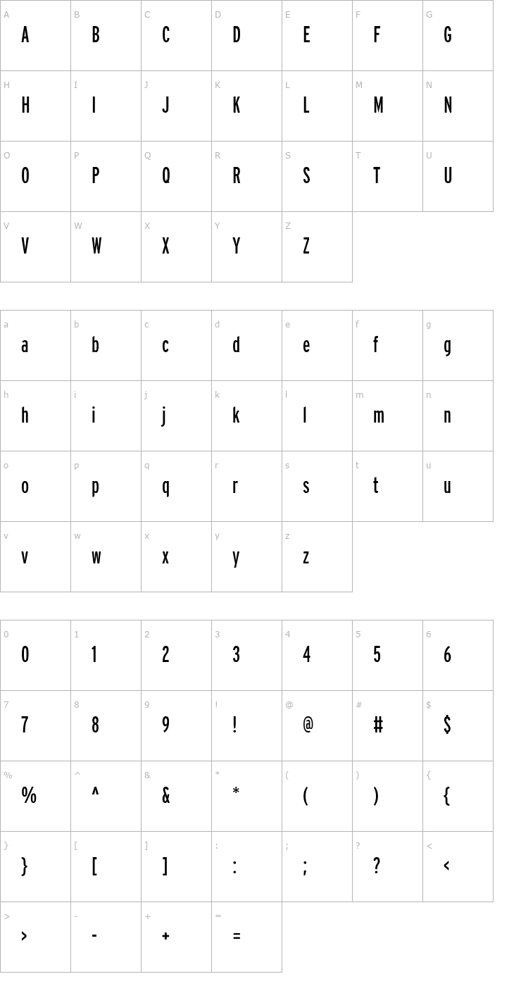 Character Map Interstate RegularCompressed Font
