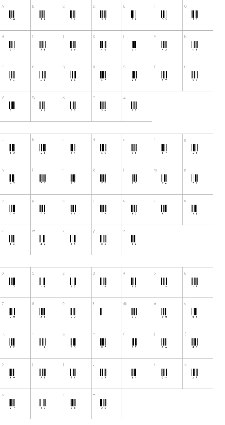 Character Map IntHrP36DlTt Font