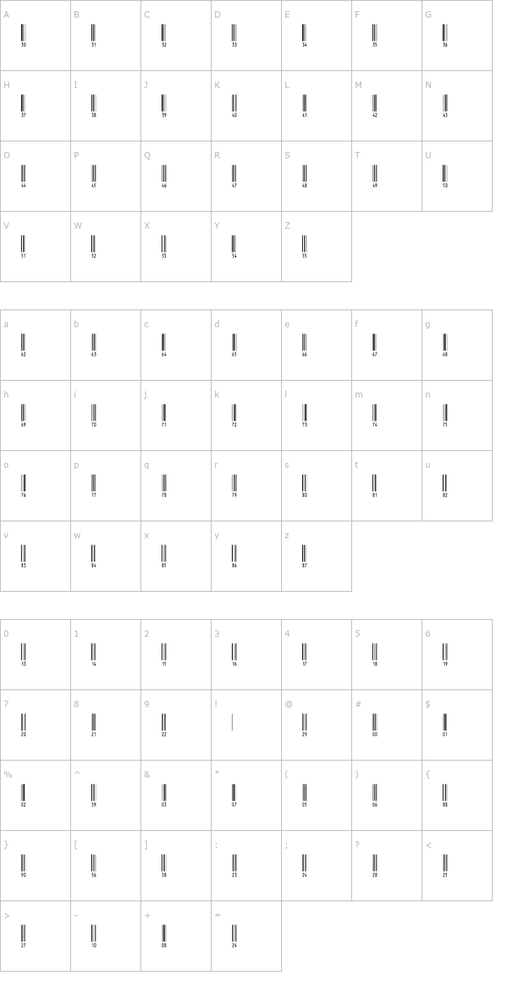 Character Map IntHrP60DmTt Font