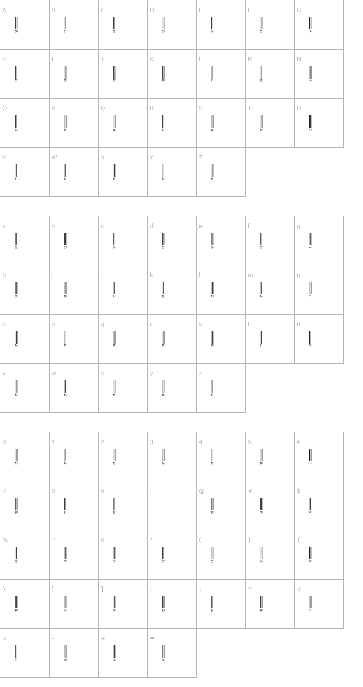 Character Map IntHrP72DmTt Font