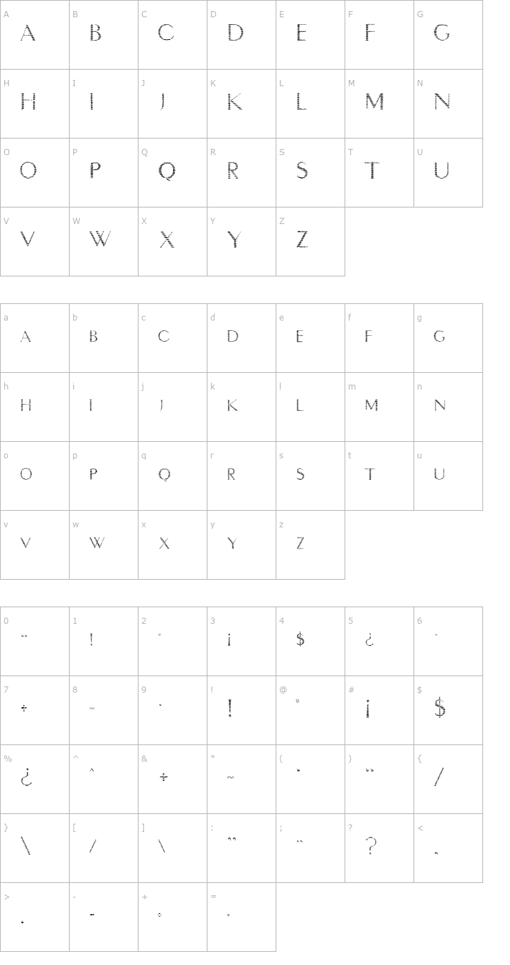 Character Map intimacy deux Font