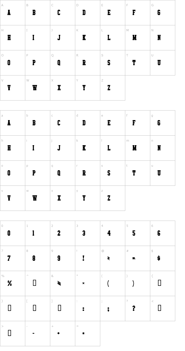 Character Map Intramural Bold JL Font