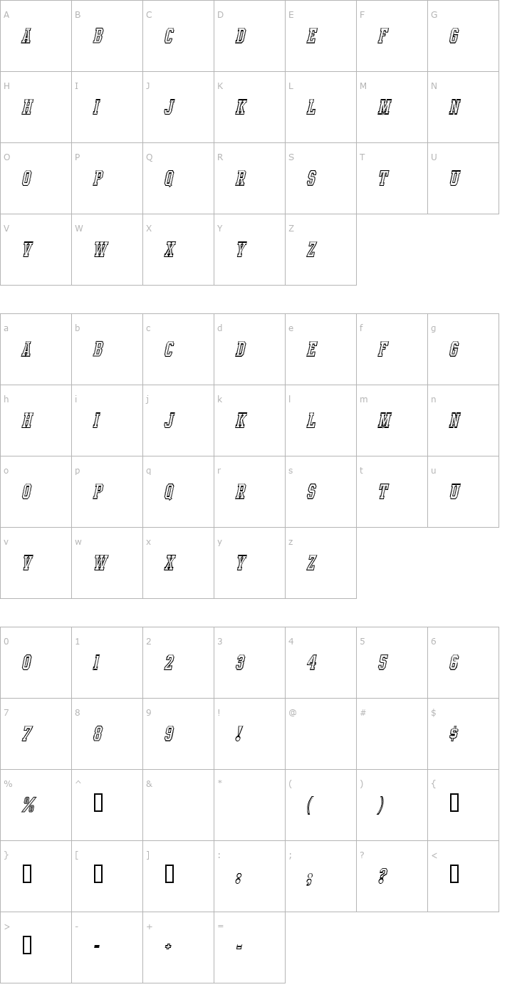 Character Map Intramural Contour Italic JL Font