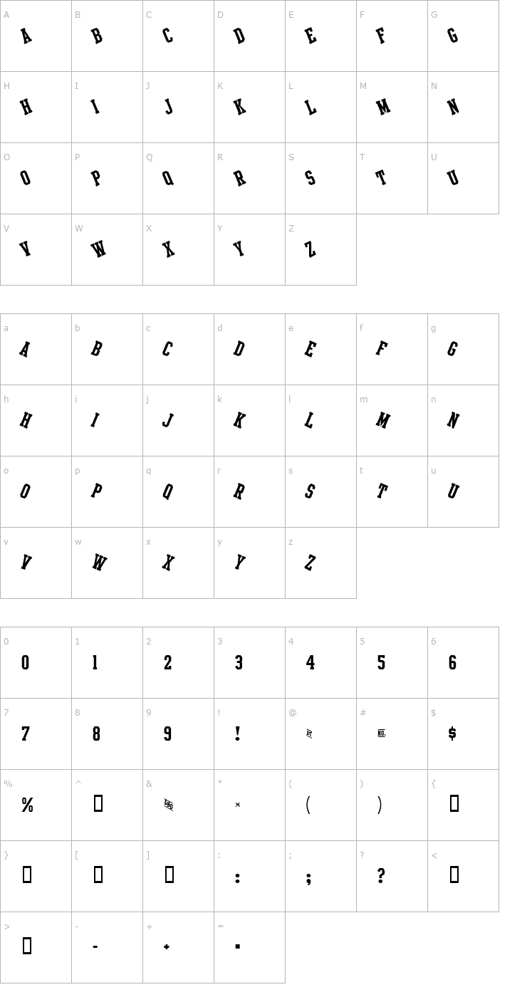 Character Map Intramural Jumbled JL Font