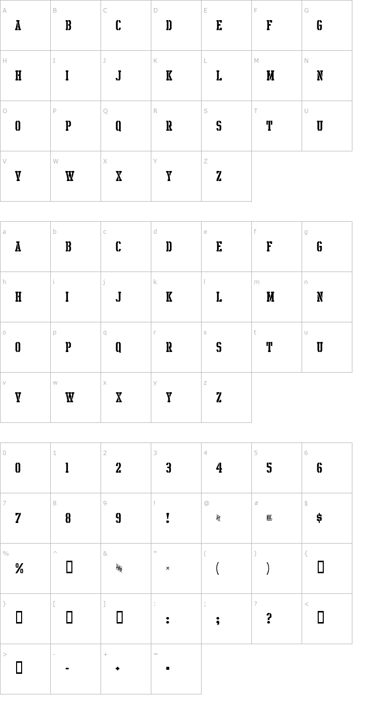 Character Map Intramural Stencil JL Font