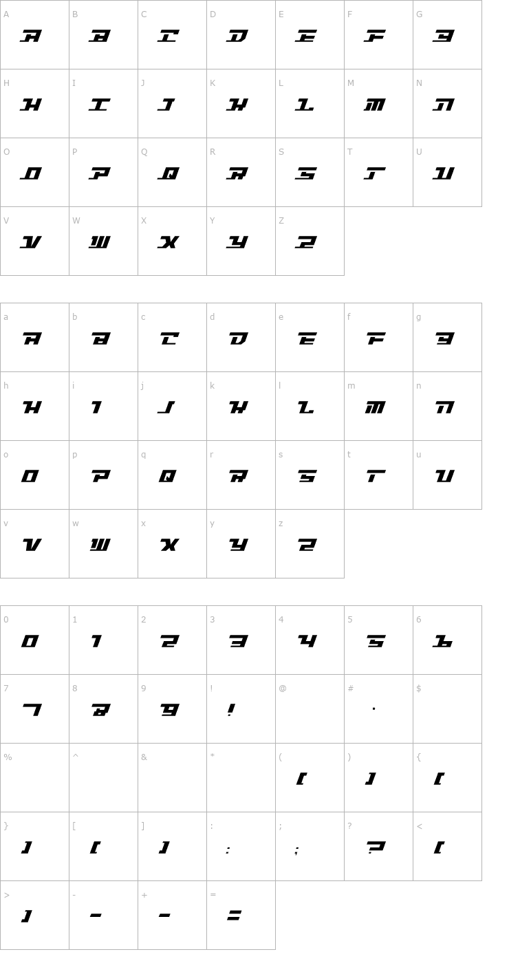 Character Map Intrepid Font