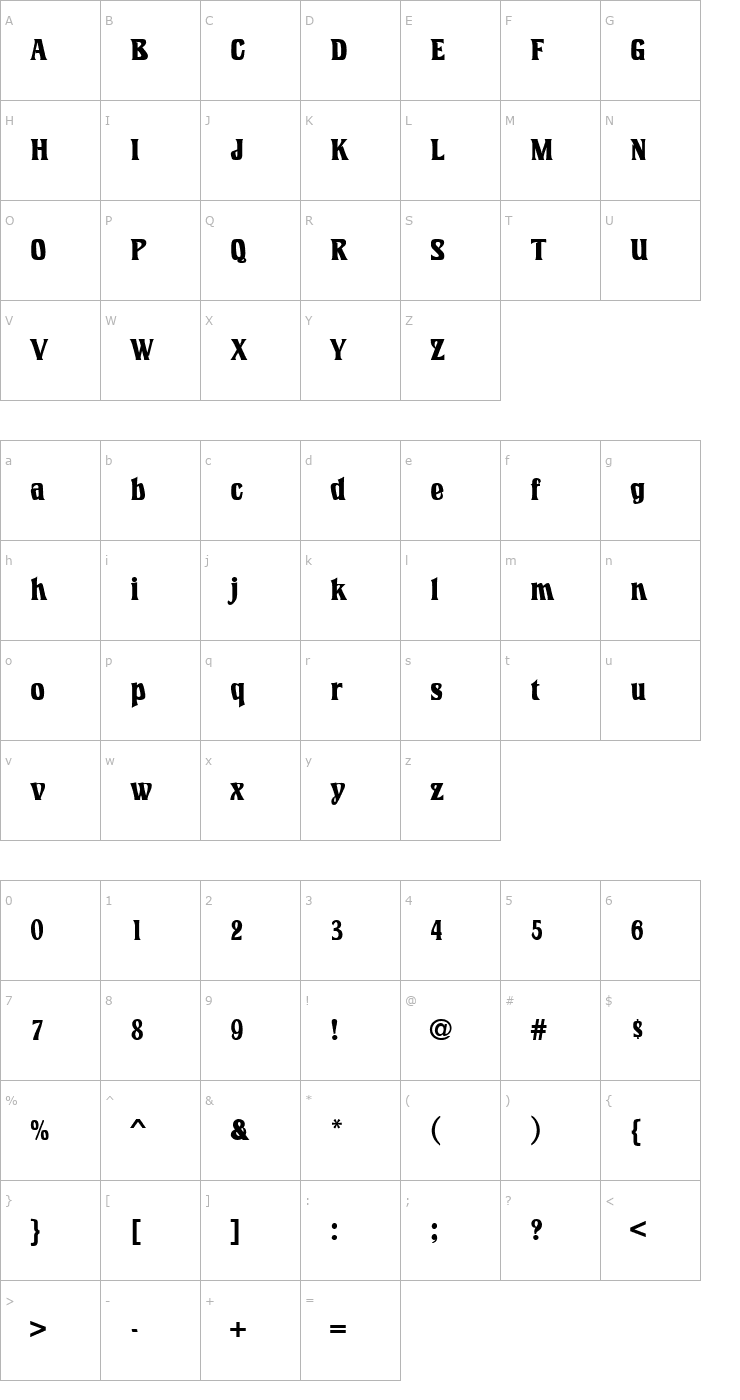 Character Map IntrospectURWTBolCon Font