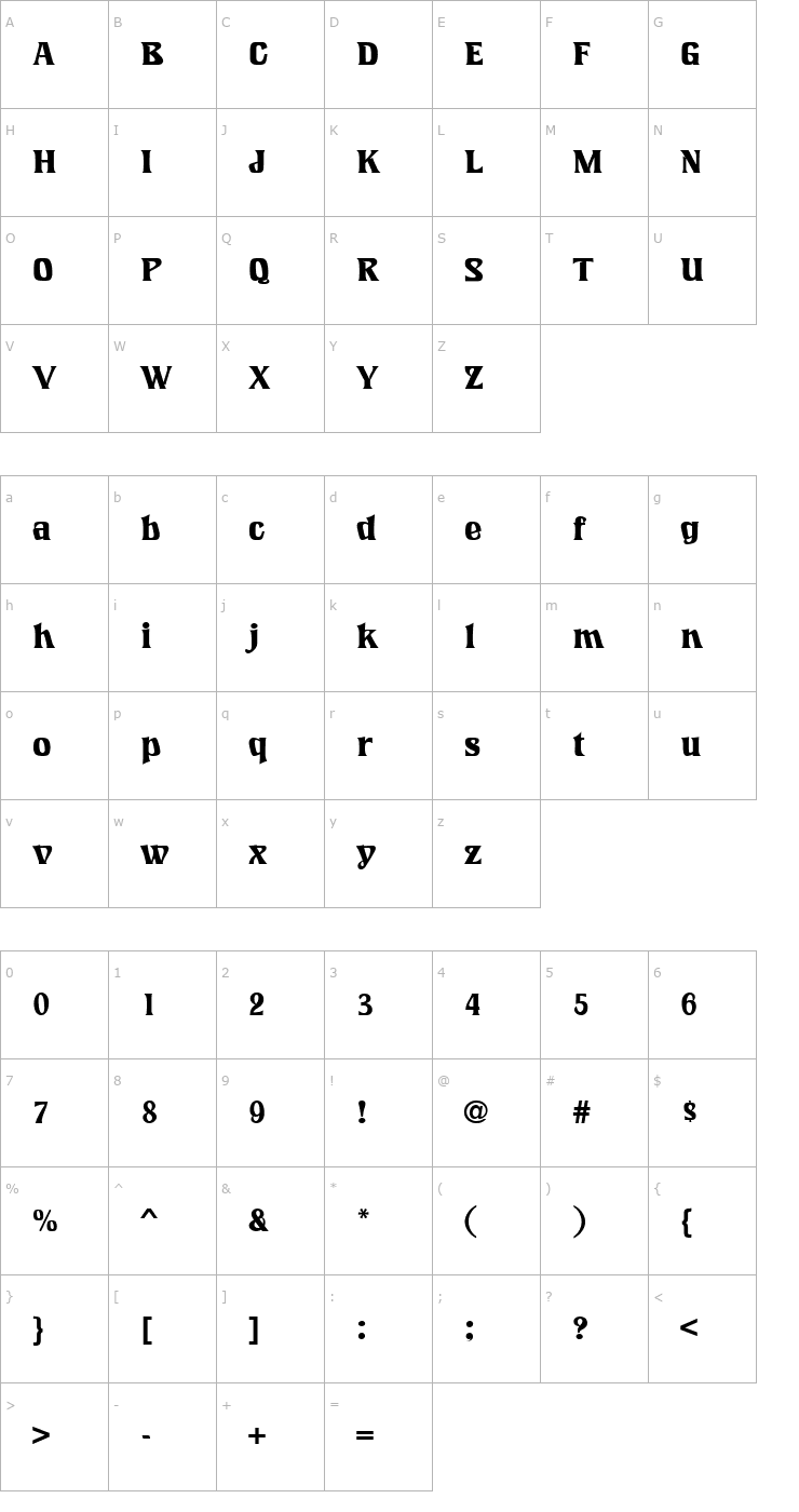 Character Map IntrospectURWTBoo Font