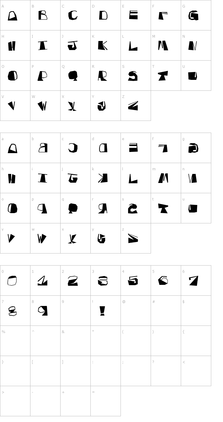 Character Map Inversed Script Font