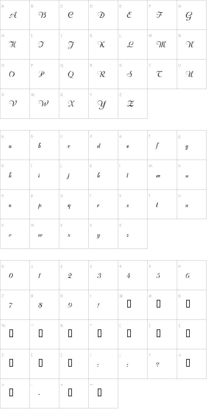 Character Map Invite-Engraved Normal Font