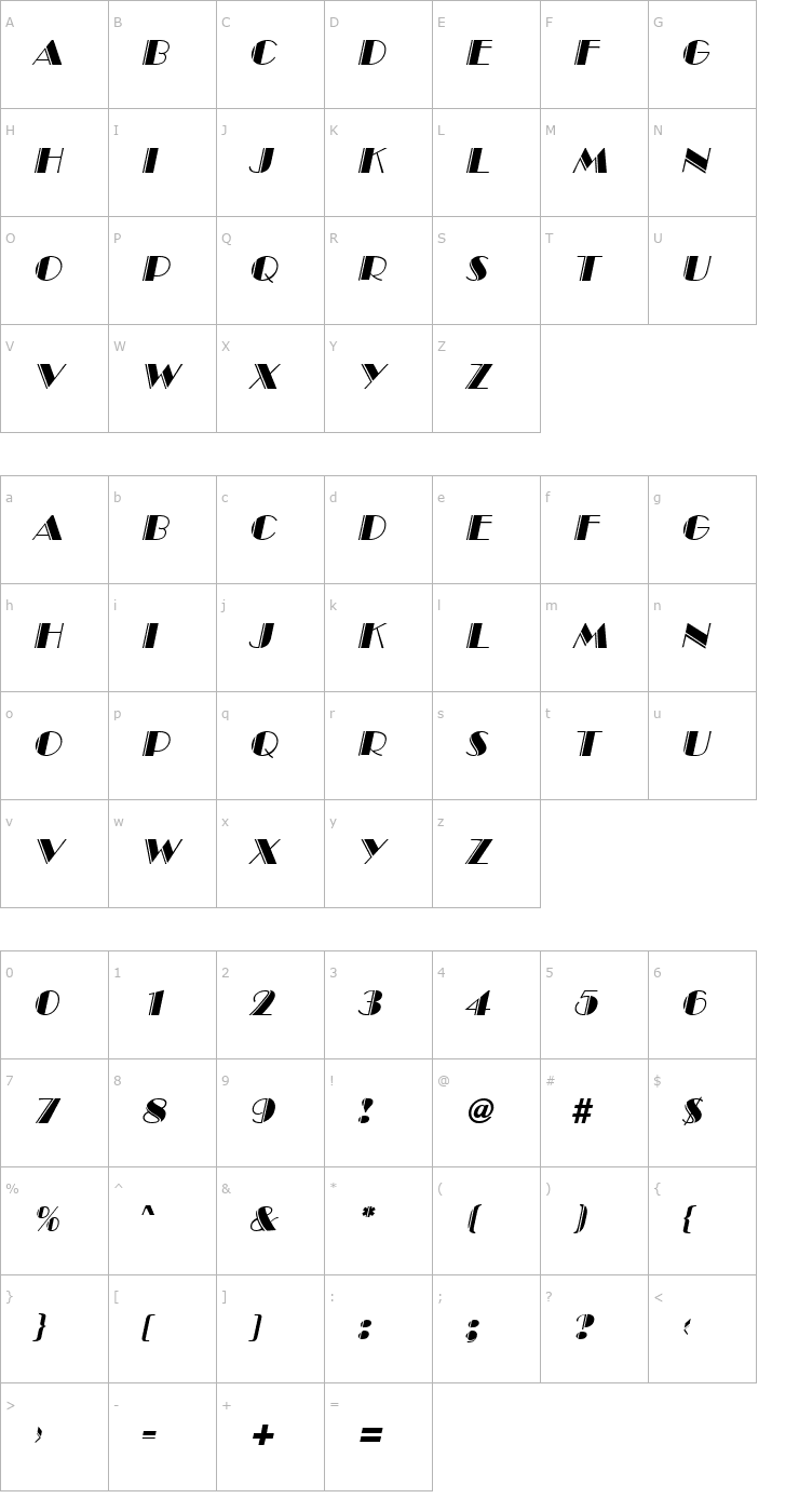Character Map Invite Engraved SF Italic Font