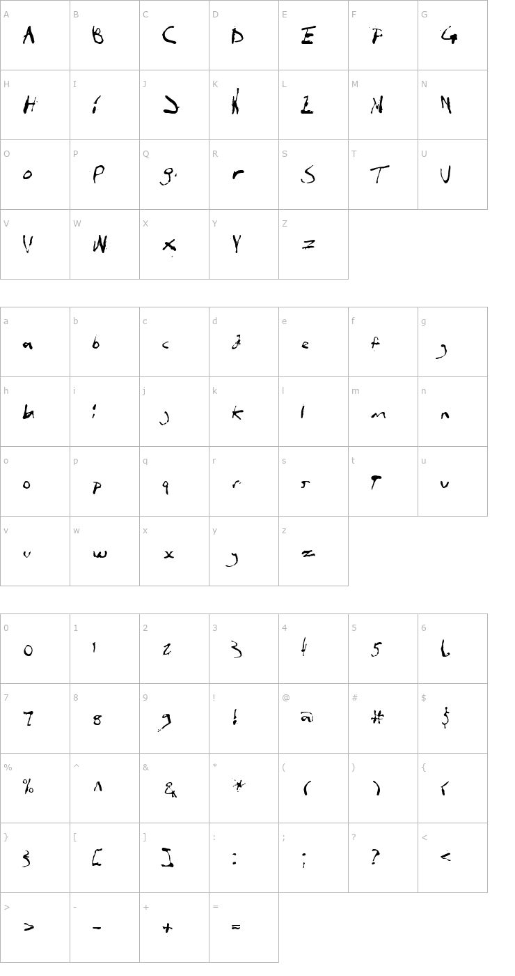 Character Map InXanthumGum Font