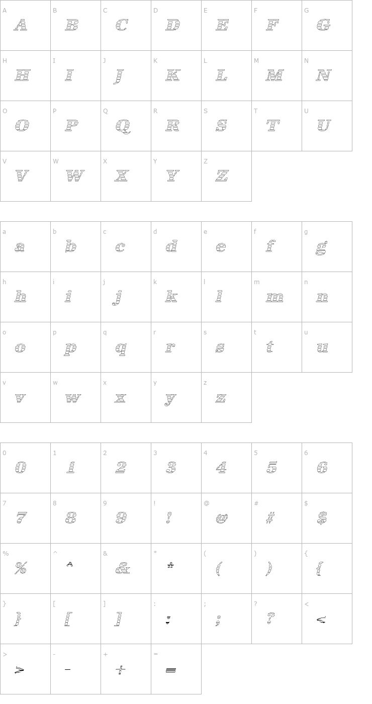 Character Map IrisBeckerGradoW-ExBold-Italic Font