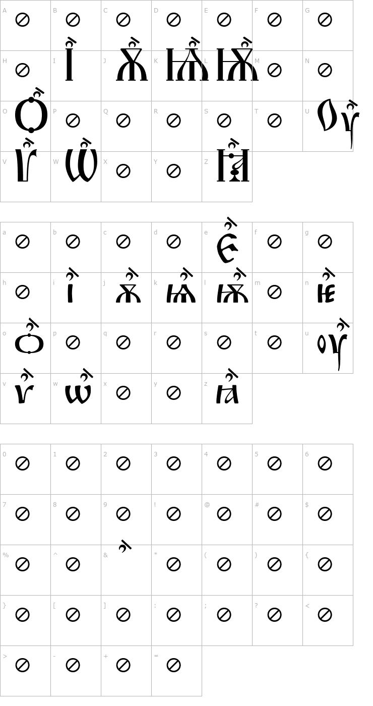 Character Map Irmologion BrthGrave Font