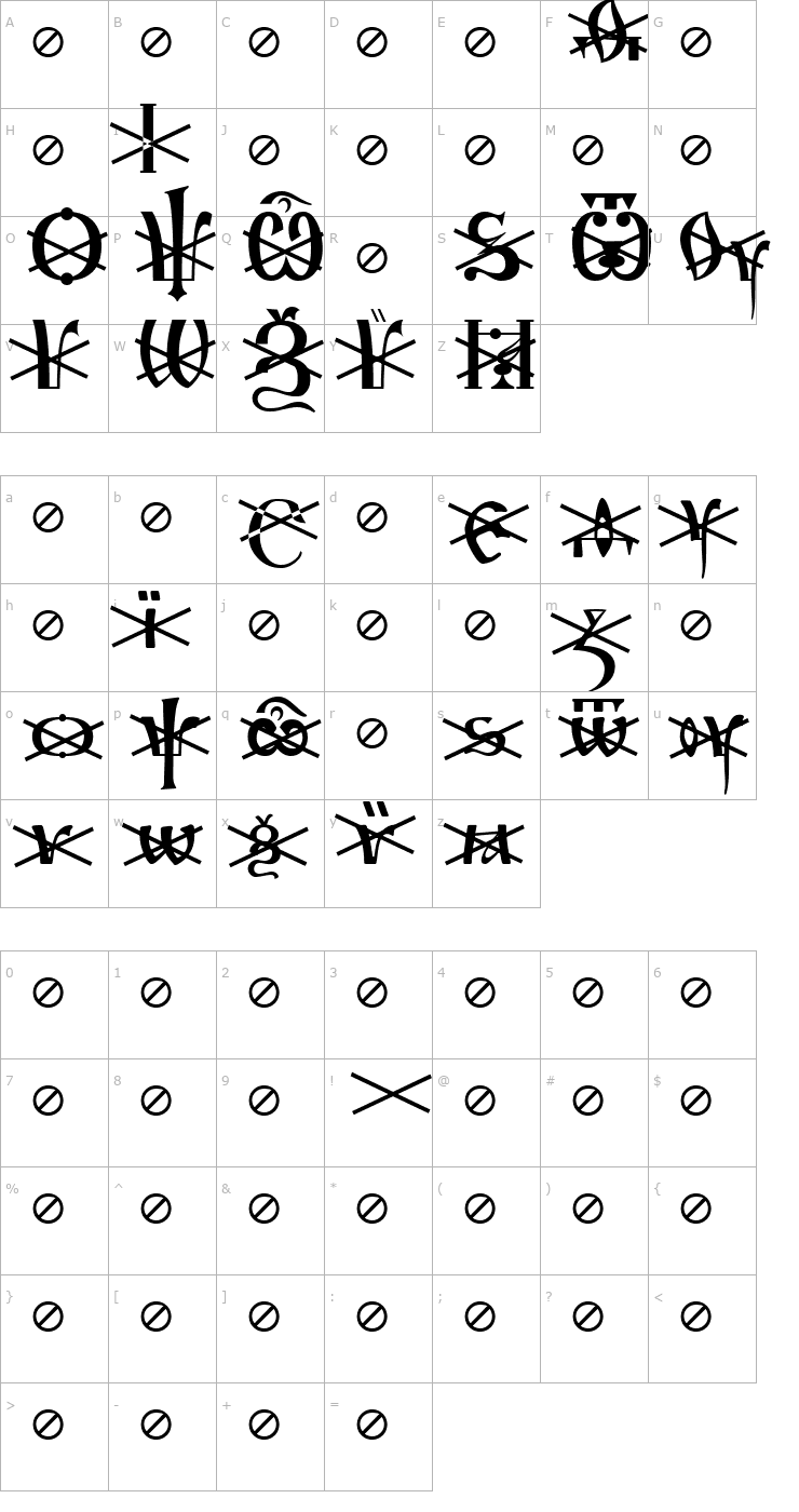 Character Map Irmologion Titles Font