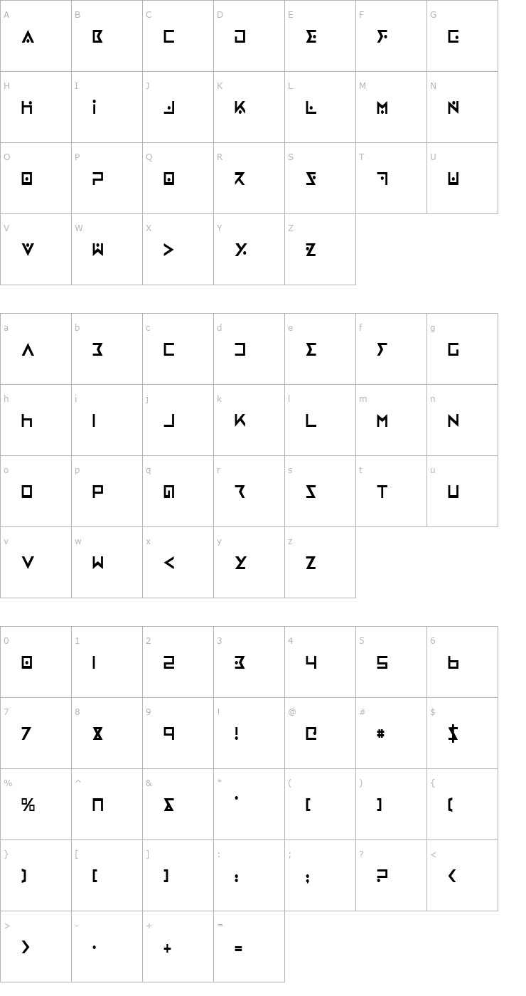Character Map Iron Cobra Condensed Font