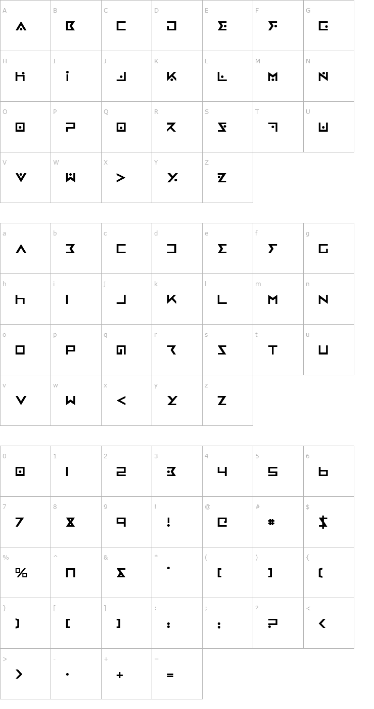 Character Map Iron Cobra Font