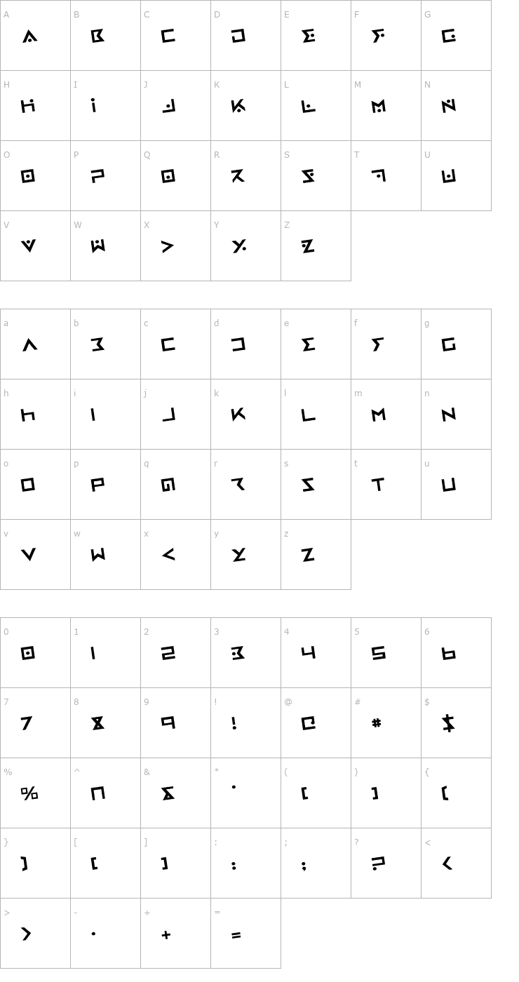 Character Map Iron Cobra Rotated Font