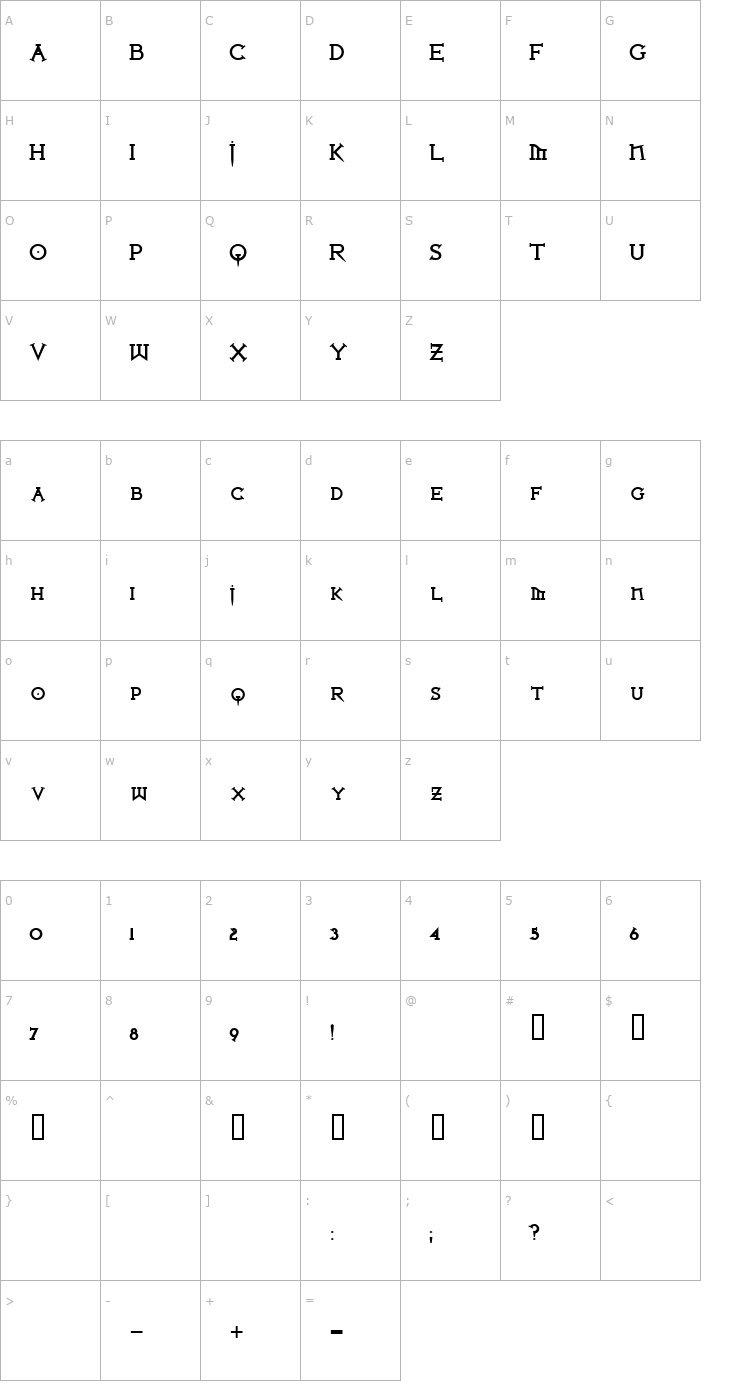 Character Map Iron League smallcaps Black Font